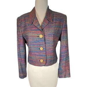 Vintage DONCASTER 100% Silk Short Length Blazer Jacket Multi Color Size 8 Petit